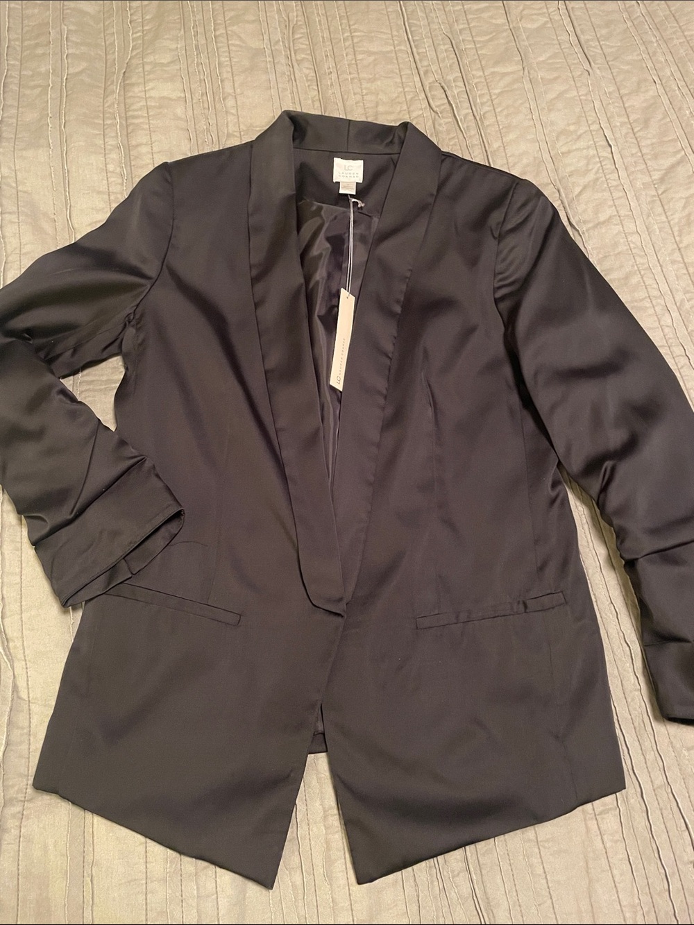 LC Lauren Conrad Black Satin-Trim Open Blazer